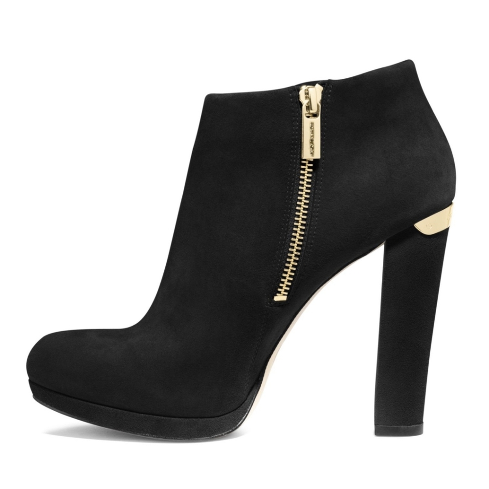 Like 🆕 Michael Kors Haven Black Suede Booties With Gold Accents